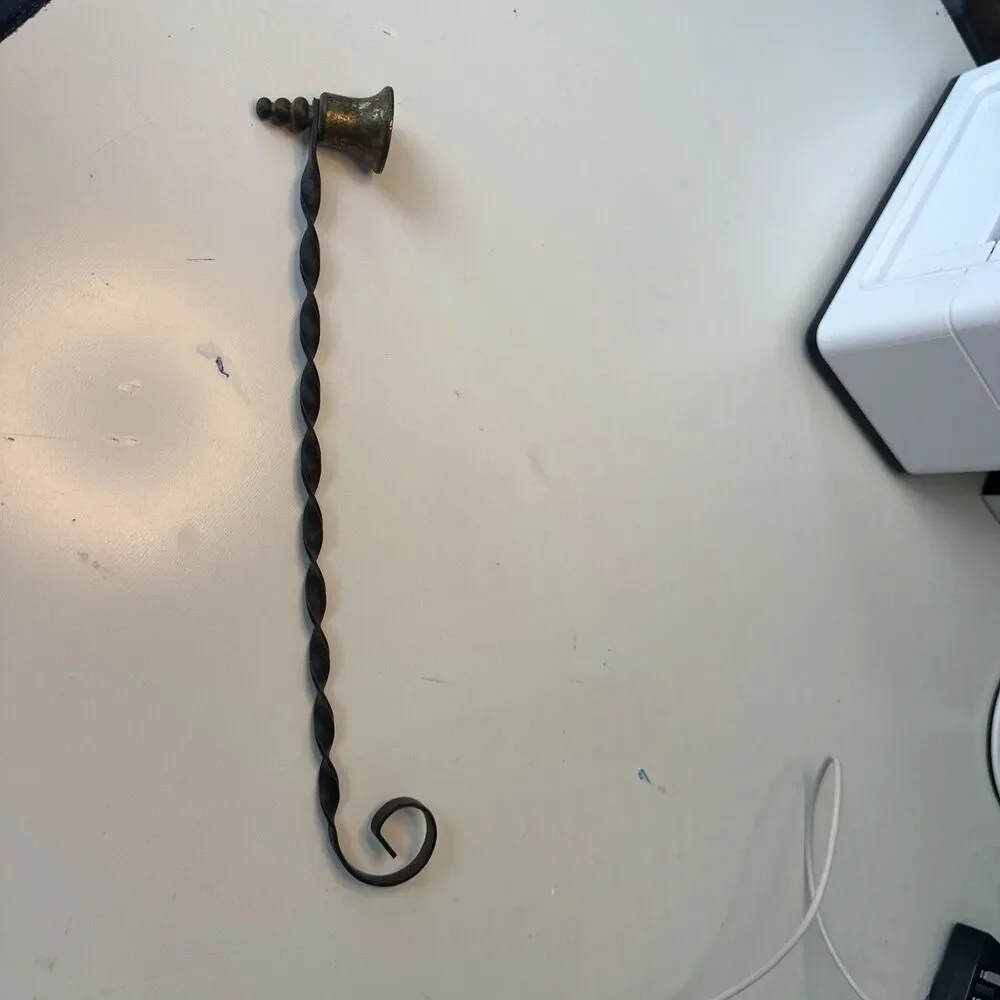 VTG-Brass Candle Snuffer-Scrolled Handle Bell End-Patina Finish Mid Century Decr